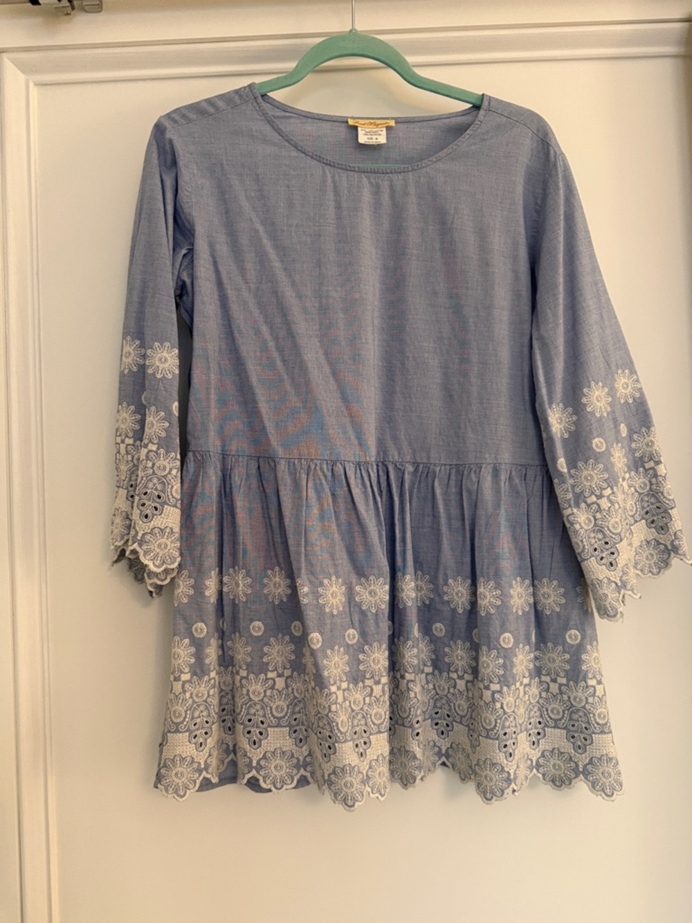 Light Blue Embroidered Peplum Tunic Top